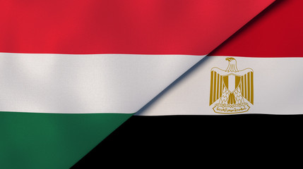 The flags of Hungary and Egypt. News, reportage, business background. 3d illustration