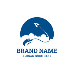 mouse, blue cloud, plane, rocket logo symbol is good for technology businesses in the field of control or monitoring something movement.