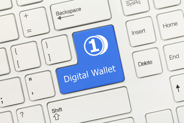 White conceptual keyboard - Digital Wallet (blue key)