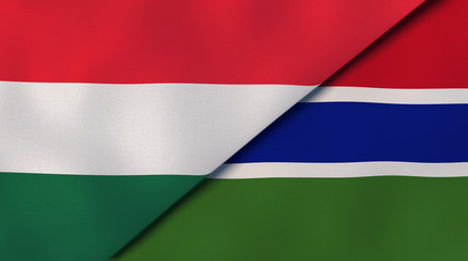 The flags of Hungary and Gambia. News, reportage, business background. 3d illustration
