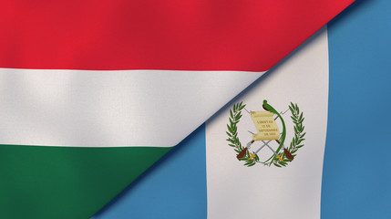 The flags of Hungary and Guatemala. News, reportage, business background. 3d illustration