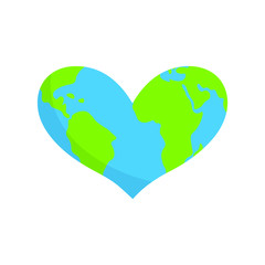 The planet earth in a heart. Isolated vector illustration.