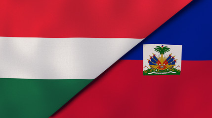 The flags of Hungary and Haiti. News, reportage, business background. 3d illustration