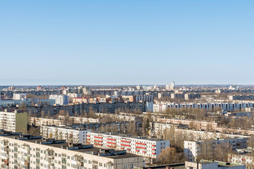Fototapeta na wymiar View of the house and street in a residential area in Vitebsk, Belarus