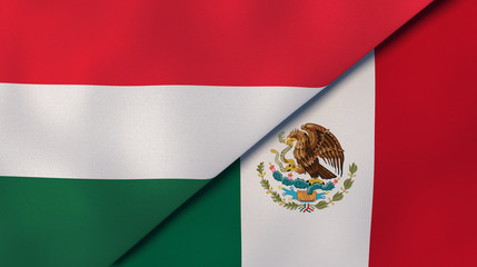 The flags of Hungary and Mexico. News, reportage, business background. 3d illustration