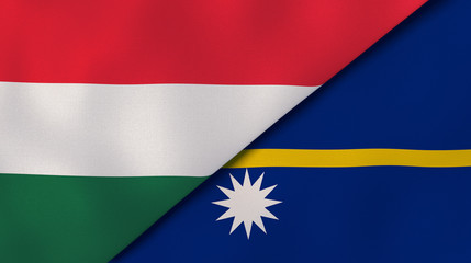 The flags of Hungary and Nauru. News, reportage, business background. 3d illustration