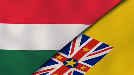 The flags of Hungary and Niue. News, reportage, business background. 3d illustration