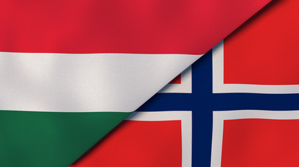Obraz premium The flags of Hungary and Norway. News, reportage, business background. 3d illustration