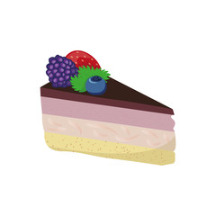 three-layer cake with strawberries, blueberries and blackberries