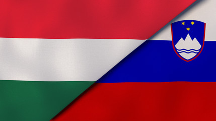 The flags of Hungary and Slovenia. News, reportage, business background. 3d illustration