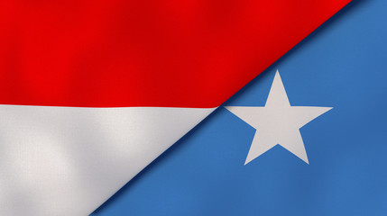 The flags of Indonesia and Somalia. News, reportage, business background. 3d illustration