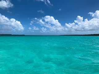 Turquoise Caribbean sea and horizon on Saona island in Dominican Republic