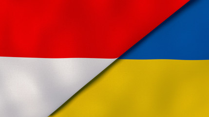 The flags of Indonesia and Ukraine. News, reportage, business background. 3d illustration
