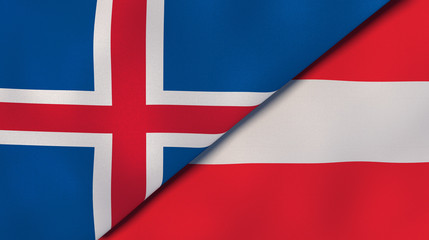 Obraz premium The flags of Iceland and Austria. News, reportage, business background. 3d illustration
