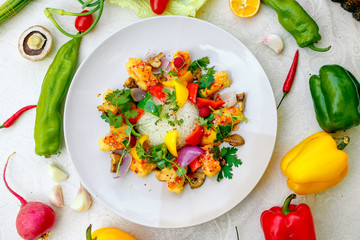 beautiful salad with rice and vegetables, healthy food
