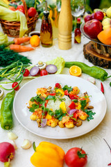 beautiful salad with rice and vegetables, healthy food