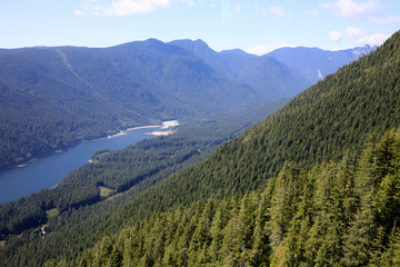 Vancouver, America - August 18, 2019: Landscape view from Grouse Mountain, Vancouver, America