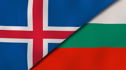Fototapeta premium The flags of Iceland and Bulgaria. News, reportage, business background. 3d illustration