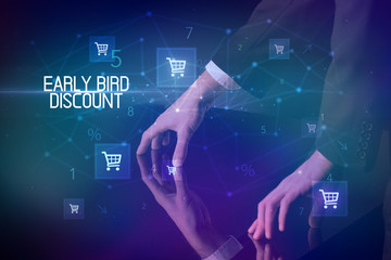 Online shopping with EARLY BIRD DISCOUNT inscription concept, with shopping cart icons