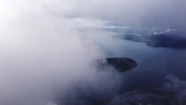 Moody aerial view of Howe Sound near West Vancouver, Canada
