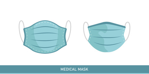 Breathing medical respiratory masks. Pandemic virus protect face masking. Vector surgery mask illustration.