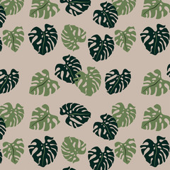 vector pattern with jungle tropical monstera leaves. Floral seamless pattern