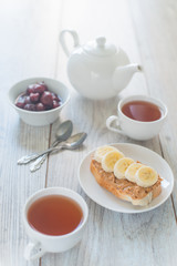 Breakfast with peanut butter sandwich