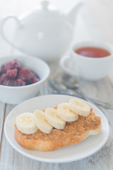 Breakfast with peanut butter sandwich