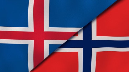 Fototapeta premium The flags of Iceland and Norway. News, reportage, business background. 3d illustration