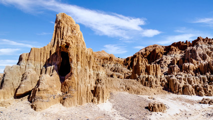 Fototapeta premium The dramatic and unique patterns of Slot Canyons and Hoodoos caused by erosion of the soft volcanic Bentonite Clay in Cathedral Gorge State Park in the Nevada Desert, United Sates