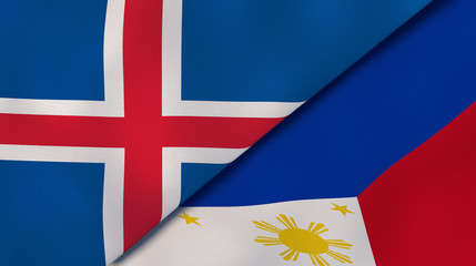 The flags of Iceland and Philippines. News, reportage, business background. 3d illustration