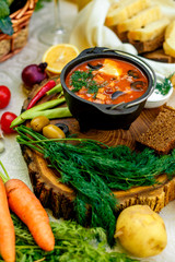 delicious saltwort with sour cream on a decorated table, healthy food