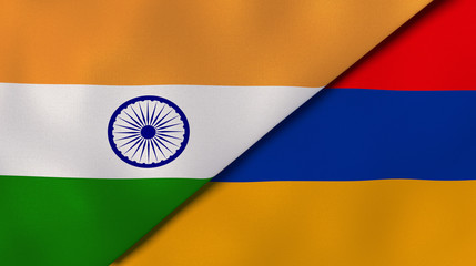 The flags of India and Armenia. News, reportage, business background. 3d illustration