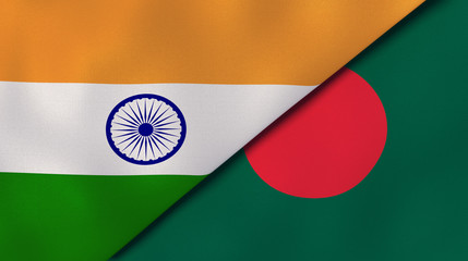 The flags of India and Bangladesh. News, reportage, business background. 3d illustration - obrazy, fototapety, plakaty