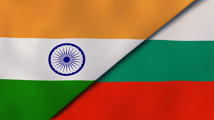 The flags of India and Bulgaria. News, reportage, business background. 3d illustration