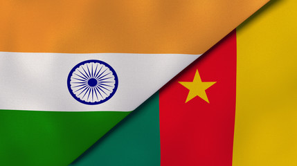 Obraz premium The flags of India and Cameroon. News, reportage, business background. 3d illustration