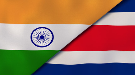 The flags of India and Costa Rica. News, reportage, business background. 3d illustration