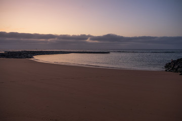 Caleta de Fuste, Antigua, Canary Islands - october 2019: La Guirra beach at sunrise