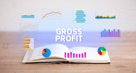 Open book with GROSS PROFIT inscription, new business concept