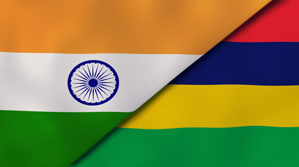 The flags of India and Mauritius. News, reportage, business background. 3d illustration