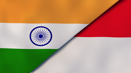 The flags of India and Monaco. News, reportage, business background. 3d illustration