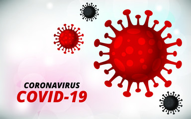 Novel Coronavirus (2019-nCoV). Virus Covid 19-NCP. Coronavirus nCoV -Background with realistic 3d red and white viral cells. danger symbol - vector illustration.