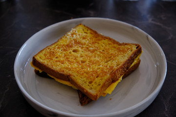 Japanese toast with eggs, homemade breakfast