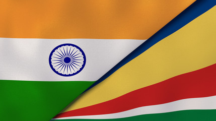 The flags of India and Seychelles. News, reportage, business background. 3d illustration