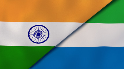The flags of India and Sierra Leone. News, reportage, business background. 3d illustration