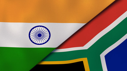 The flags of India and South Africa. News, reportage, business background. 3d illustration