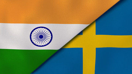 Obraz premium The flags of India and Sweden. News, reportage, business background. 3d illustration