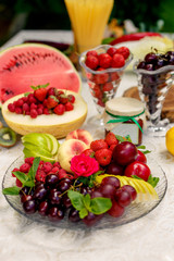Obraz na płótnie Canvas berries and fruit. Apples, pears, cherries, raspberries, plums, grapes.