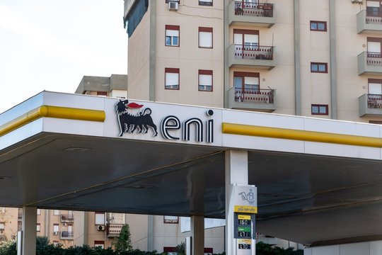 The detail of petrol station Eni Agip in Palermo streets where drivers can refuel their cars