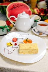delicate Napoleon cake with tangerine jam
